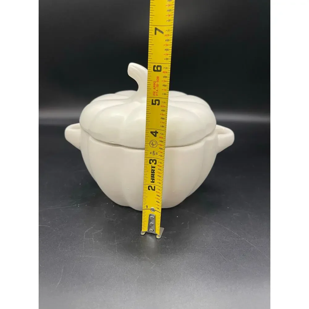 White Pumpkin Candy / Snack Ceramic Bowl with Lid 5.75